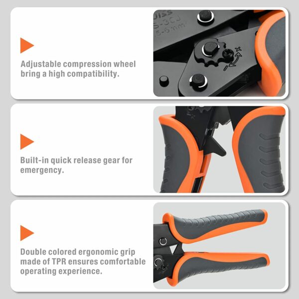 IWISS Ratchet Wire Crimping tool kit w/5 Interchangeable Jaws,Wire Striper&Cutter for Insulated/Non-Insulated Terminals Plier 6