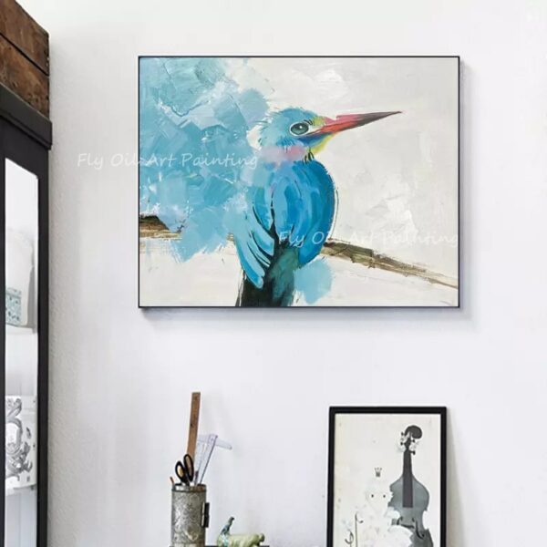 Blue Bird Vivid Animal Picture Large Size 100% Handpainted Cute Picture oil painting for kid's living room office porch decor 3