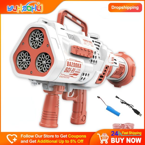 Bubble Gun Rocket 24 Hole Soap Bubble Machine Gun Shaped Automatic Blower Charging with Light Toys Childrens Day Gift Bubble Gun 1