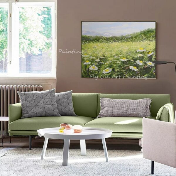 Large Size 100% Handpainted green field landscape picture simple pure oil painting for office living room decoration 4