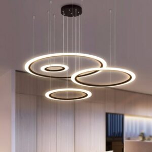 Modern Black Rings Chandelier for Living Room Hanging Lamp Bedroom Restaurant Pendant Light Fixture Home Kitchen Remote Lustre 1