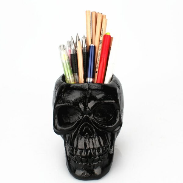 Black Skull Office Stationery Accessories Pencil Storage Tube Horror Funny Man Skull Makeup Brush Placement 6