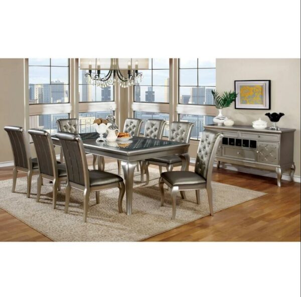 Furniture of America Tily Gold 9-piece Dining Table with Leaf Set Includes 1 dining table 8 side chairs 4