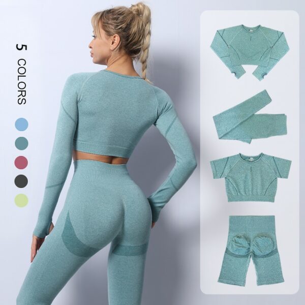 2PCS Seamless Yoga Set Women Tracksuit High Waist Leggings Workout Sportswear Gym Clothing Fitness Crop Top Sports Suits Gym Set 1