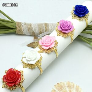 50pcs/lot Many colors Rose Flower Decor Gold Napkin Rings Holder Hoops Romantic Nice Looking Weeding Party Table Decoration 1