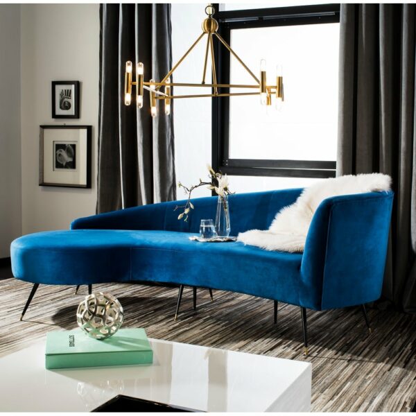 Modern Light Luxury Sofa Living Room Velvet Paris Sofa Stylish Soothing Sensual Navy Blue 86 "W x 40" D x 31 "H 1