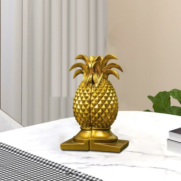 Set of 2 Golden Pineapple Figurine Resin Bookends, Decorative Stylish Bookshelf Accessories for Home Office Cute Hawaiian Statue 5