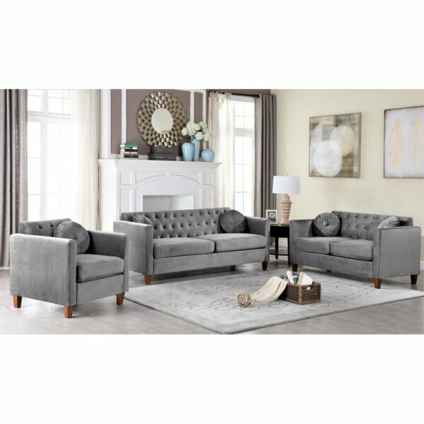 3 Piece Velvet Comfortable Living Room Set Elegant Modern Gorgeous Interior Furniture With Pillow with Wooden Legs 3