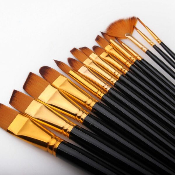 17Pcs Professional Paint Brush Set With Canvas Bag for Watercolor Acrylic Painting Brush Art Supplies Craft Long Wooden Handle 3