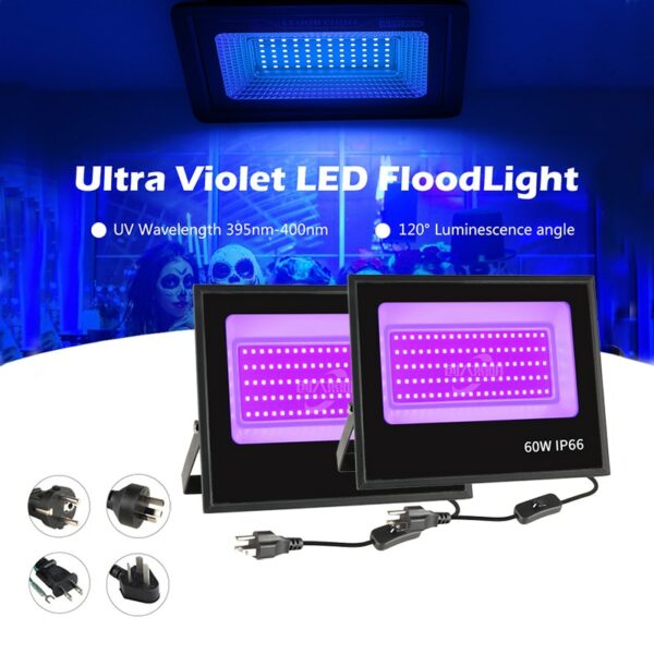 LED Black Night Light for Party Bar DJ Floodlight UV Light Outdoor Waterproof IP66 Curing Fluorescent Mural Light 30W 60W 120W 3