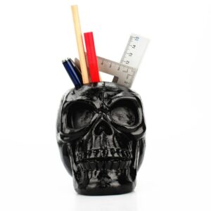 Black Skull Office Stationery Accessories Pencil Storage Tube Horror Funny Man Skull Makeup Brush Placement 2