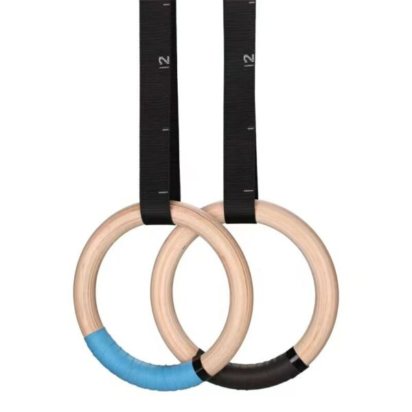 1 Pair Wood Gymnastics Rings with Adjustable Straps GYM Ring for Kids Adult Home Fitness Pull Up Strength Training 2