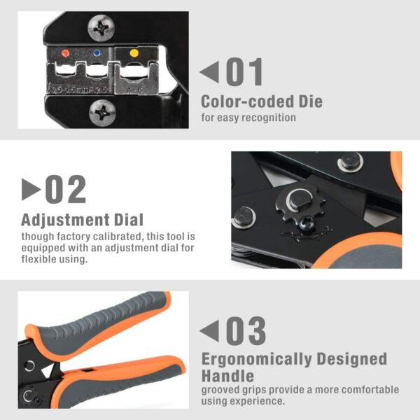 IWISS Crimping Tool Kits with Wire Stripper and Cable Cutters Suitable for Non-Insulated & Insulated Cable End-Sleeves Terminals 3