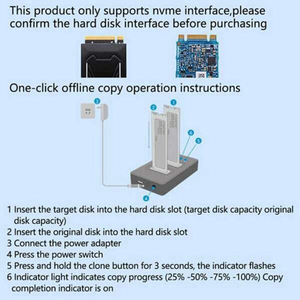 ACASIS Nvme Dual Bay Enclosure Clone Docking Station M.2 to Type C USB3.1 Gen2 Hard Disk Box External for M2 SSD 6