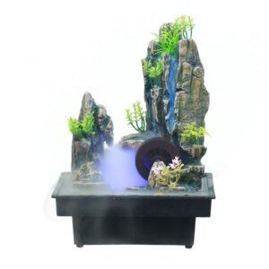 Indoor Relaxation Desktop Fountain Waterfall with Rockery Plant Atomizing Humidifier Perfect for Office Home Bedroom Desk Decor 1