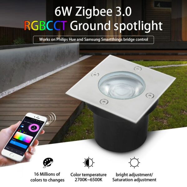 Smart Zigbee 3.0 Outdoor 6W LED Buried Garden Lights Deck Lights Lawn Pathway Lights Landscape IP67 DC24V for Pool Patio Decor 1