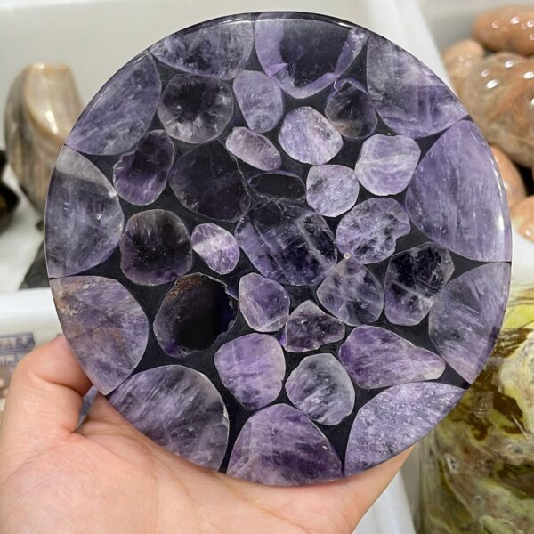 Natural Amethyst Crystal Round Plate Gemstone For Home Office Decor 2