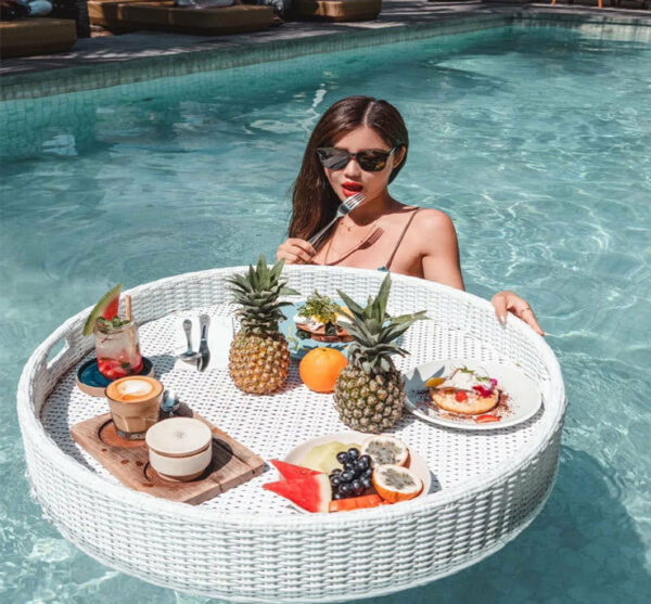 Rattan Tray Nordic Fruit Storage Plate Handmade Water Swimming Accessories Pool Drink Cup Stand Float Party Beverage Mattresses 4