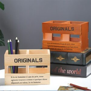 Retro Solid wood Pen holder Furniture Home Decoration Home Room living Room Office Supplies Multifunction Desktop Storage Box 1