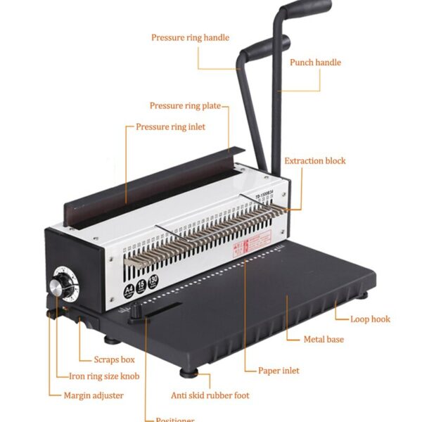 TD-1500B34 Manual Punching And Binding Machine A3A4 Document Iron Ring Punching Machine Pressing Ring Binding Machine 4