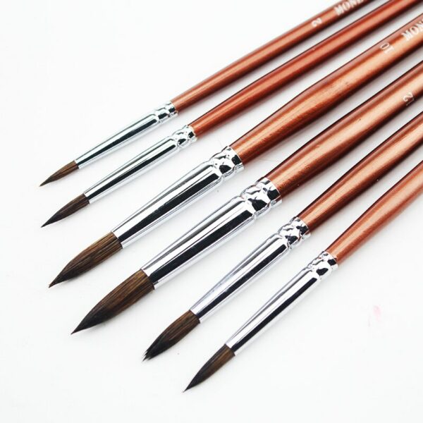 6pcs Wolf Hair Paint Brush Set Round Tip Pointed Artists Paintbrush for Watercolor Acrylic Oil Painting Art Supplies 6