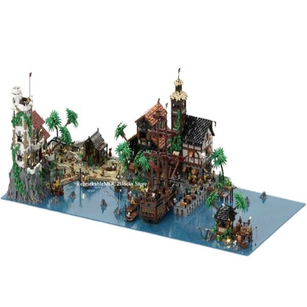 New 8047PCS MOC Pirate Series Modular Port Sauvage The Cursed Beach Blocks DIY children's Toys Gift Christmas building Blocks 6