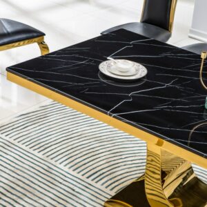 Modern Rectangular Marble Dining Table, 0.71" Thick Marble Top, U Shape Stainless Steel Base with Gold Finish, Size:64Lx38Dx30H 2