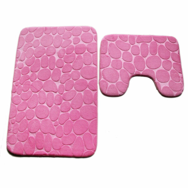 2 Pcs Embossed Cobblestone Bathroom Mat Set Toilet Rug Non-slip U Shape Carpet For Toilet Floor Mat Water Absorption Bath Mat 3