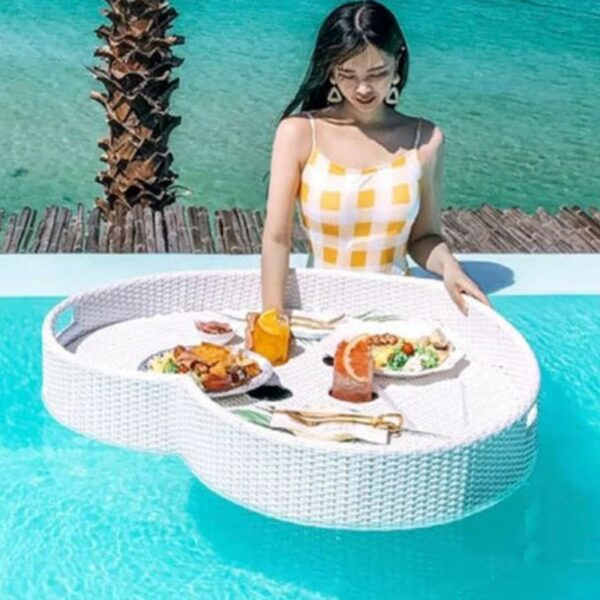 Rattan Tray Nordic Fruit Storage Plate Handmade Water Swimming Accessories Pool Drink Cup Stand Float Party Beverage Mattresses 3