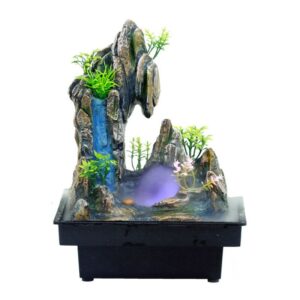 Indoor Relaxation Desktop Fountain Waterfall with Rockery Plant Atomizing Humidifier Perfect for Office Home Bedroom Desk Decor 2