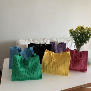 Large Capacity Hollow Out Crochet Tote Bag Luxury Designer Women's Beach Shopping Bag Woven Tote Shopper Handbag Female 1