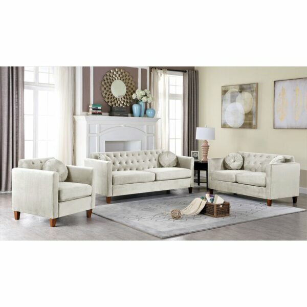 3 Piece Velvet  Comfortable  Living Room Set Elegant Modern Gorgeous Interior Furniture With Pillow with Wooden Legs 6