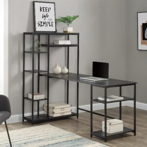 Home Office Computer Desk With Multiple Storage Shelves, Modern Large Office Desk With Bookshelf And Storage Space Black 1