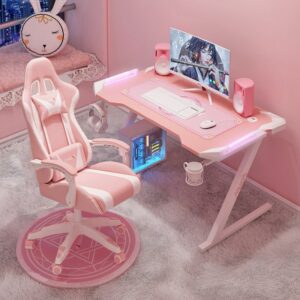 New Pink gaming table with RGB light fashion female anchor computer desk bedroom study desk girls boy black desk 100/120CM desk 1