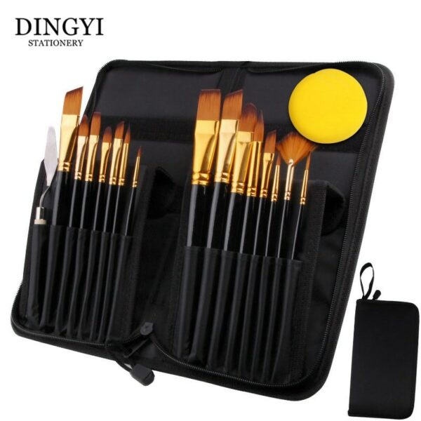 17Pcs Professional Paint Brush Set With Canvas Bag for Watercolor Acrylic Painting Brush Art Supplies Craft Long Wooden Handle 1