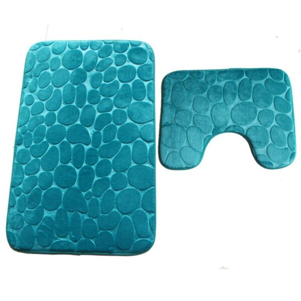 2 Pcs Embossed Cobblestone Bathroom Mat Set Toilet Rug Non-slip U Shape Carpet For Toilet Floor Mat Water Absorption Bath Mat 4