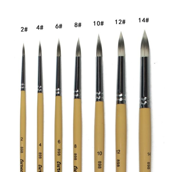 7 pcs/set Round head Gouache Raccoon hair Set Professional Wooden Handle Brush Art Brush Supplies Watercolor Oil Paint Brush 5