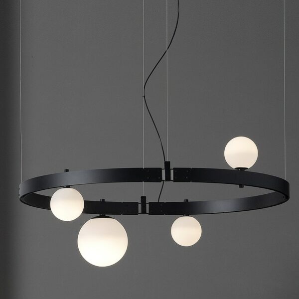 New Minimalist Creative Designer Ring Glass Ball Chandelier Nordic Living Room Household Magic Beans Black Lamps 5