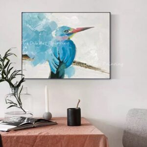 Blue Bird Vivid Animal Picture Large Size 100% Handpainted Cute Picture oil painting for kid's living room office porch decor 2