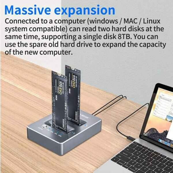 ACASIS Nvme Dual Bay Enclosure Clone Docking Station M.2 to Type C USB3.1 Gen2 Hard Disk Box External for M2 SSD 3