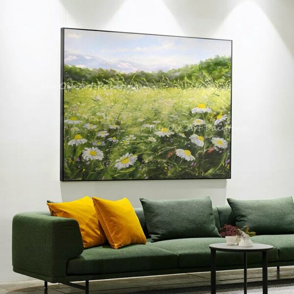 Large Size 100% Handpainted green field landscape picture simple pure oil painting for office living room decoration 3