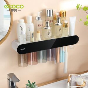 Bathroom Wall Toothbrush Organizer Set with Toothpaste Squeezer Holder and Mouthwash Cups Toothbrush Storage Rack for Bathroom 1