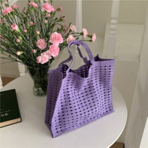 Large Capacity Hollow Out Crochet Tote Bag Luxury Designer Women's Beach Shopping Bag Woven Tote Shopper Handbag Female 2