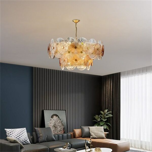 Hongcui Chandelier Gold Pendant Lamp Postmodern Home Round Light Fixture for Living Dining Room 5