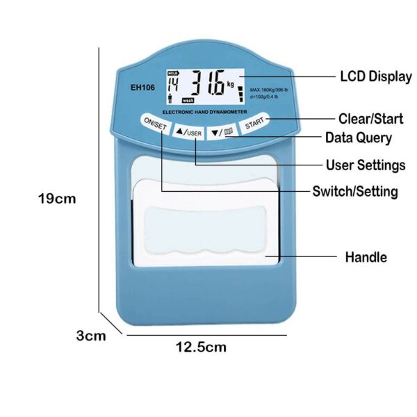 396Lbs/180 Kgs Digital Hand Dynamometer Grip Strength Measurement Meter Auto Capturing Electronic Hand Grip Power 3