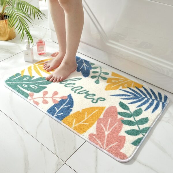 Inyahome Leaf Pattern Bath Mat for Bathroom Non Slip Bathtub Decor Mats Super Absorbent Floor Carpet Machine Washable Bahtmat 2