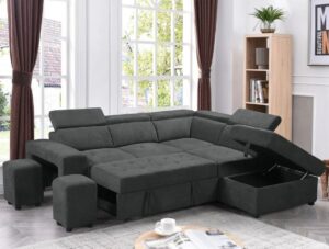 Woven Fabric Sleeper Sectional Sofa - Dark Grey Sofa set Living Room Furniture Large Sofa Convertible Sofa 1