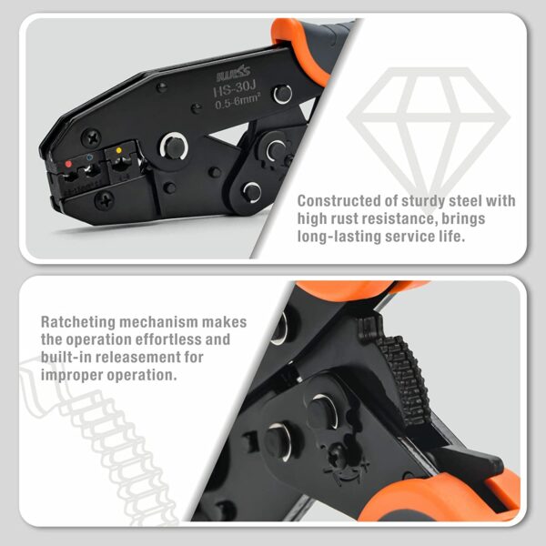 IWISS Ratchet Wire Crimping tool kit w/5 Interchangeable Jaws,Wire Striper&Cutter for Insulated/Non-Insulated Terminals Plier 5