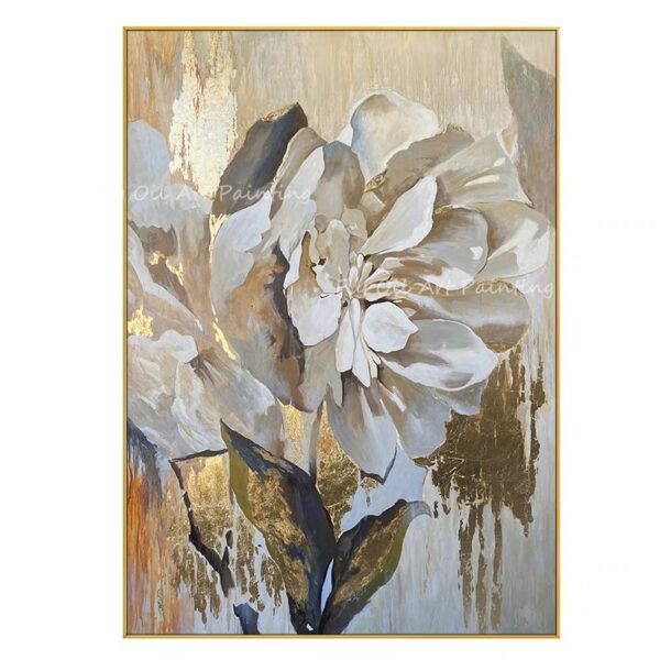 Large Size Modern Abstract 100% Handpainted Gold Foil Flower Brown Canvas Oil Painting For Office Living Room Decoration Gift 5