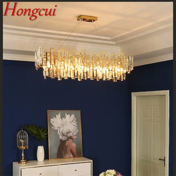 Hongcui Chandelier Gold Luxury Oval Pendant Lamp Postmodern LED Light Fixture for Home Living Dining Room 1